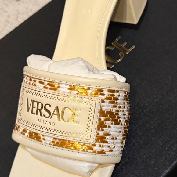 New (Authentic) Versace Cream and Gold Mules US 6.5 - Picture 6 of 11